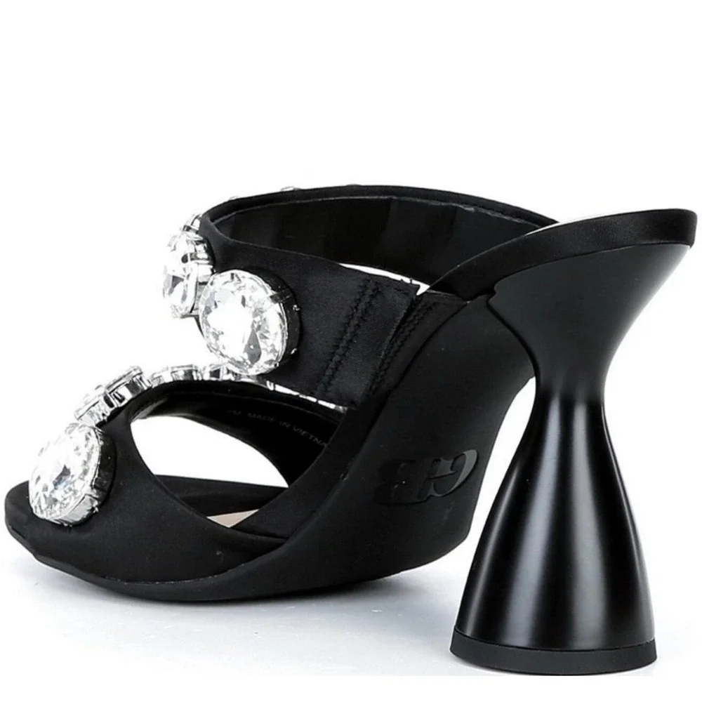 Gianni Bini News-Flash Velvet Jewel Ornament Dress Slide Sandals size‎ 9.5 black